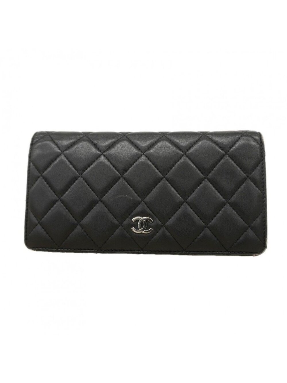 Chanel Wallet Quilted Lambskin Black Silver